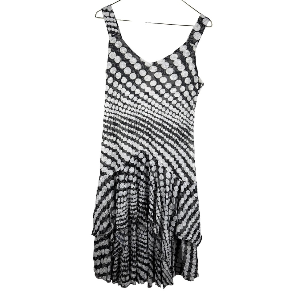 Sold Out Carine Dress Polka Dot Swirl Retro Optical Womens Tiered Ruffle Dress
